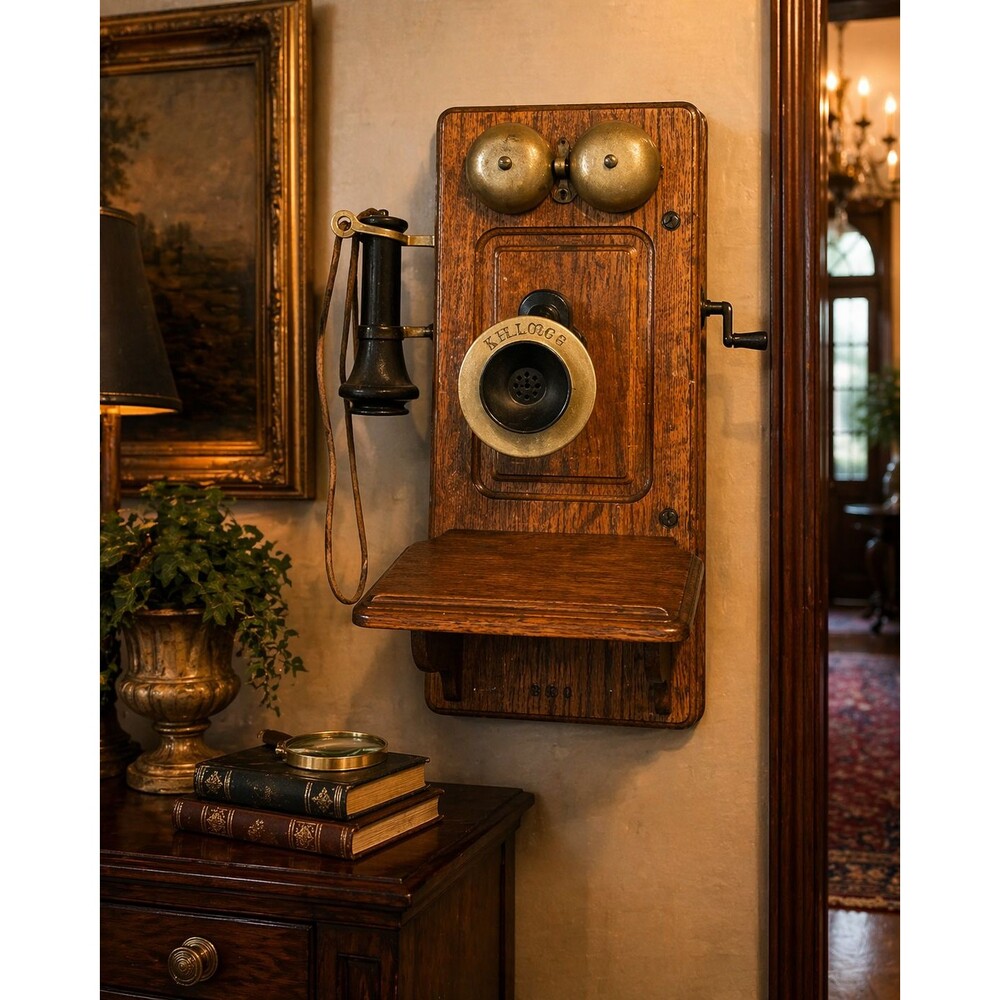 Antique Kellogg  Hand Crank Telephone Tiger Oak Wall Mount 1900s